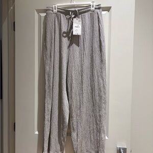 Zara Light Gray Textured Drawstring Wide-Leg Pants